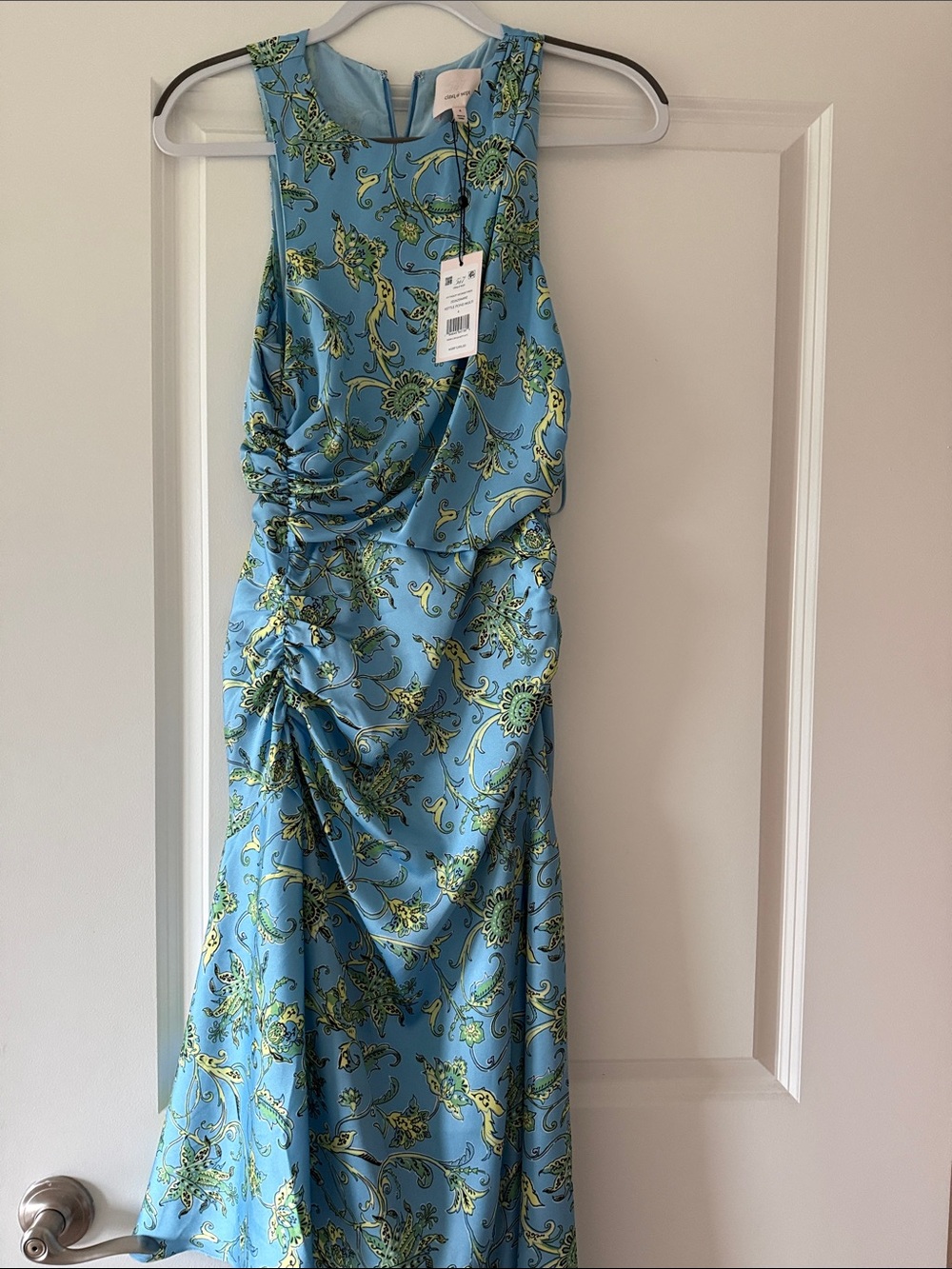 cinq a sept Blue Paisley Ruched Maxi Dress